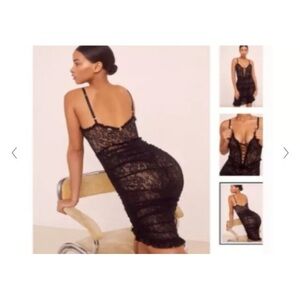 For Love and Lemons Sheer lace bodysuit style Black Lace Mini or Midi Dress adj.